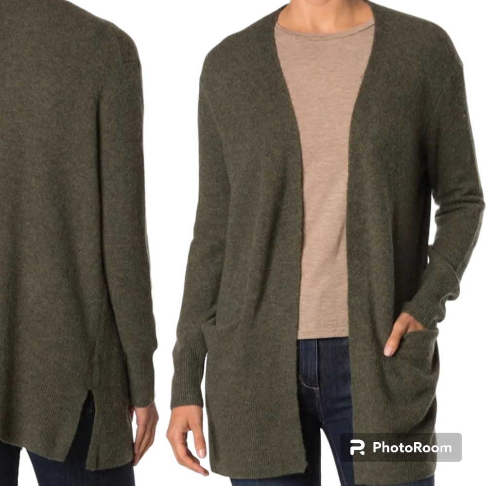 Madewell Wool Blend Walker Cardigan Sweater, Open Front, Pockets, Slouchy Fit M
